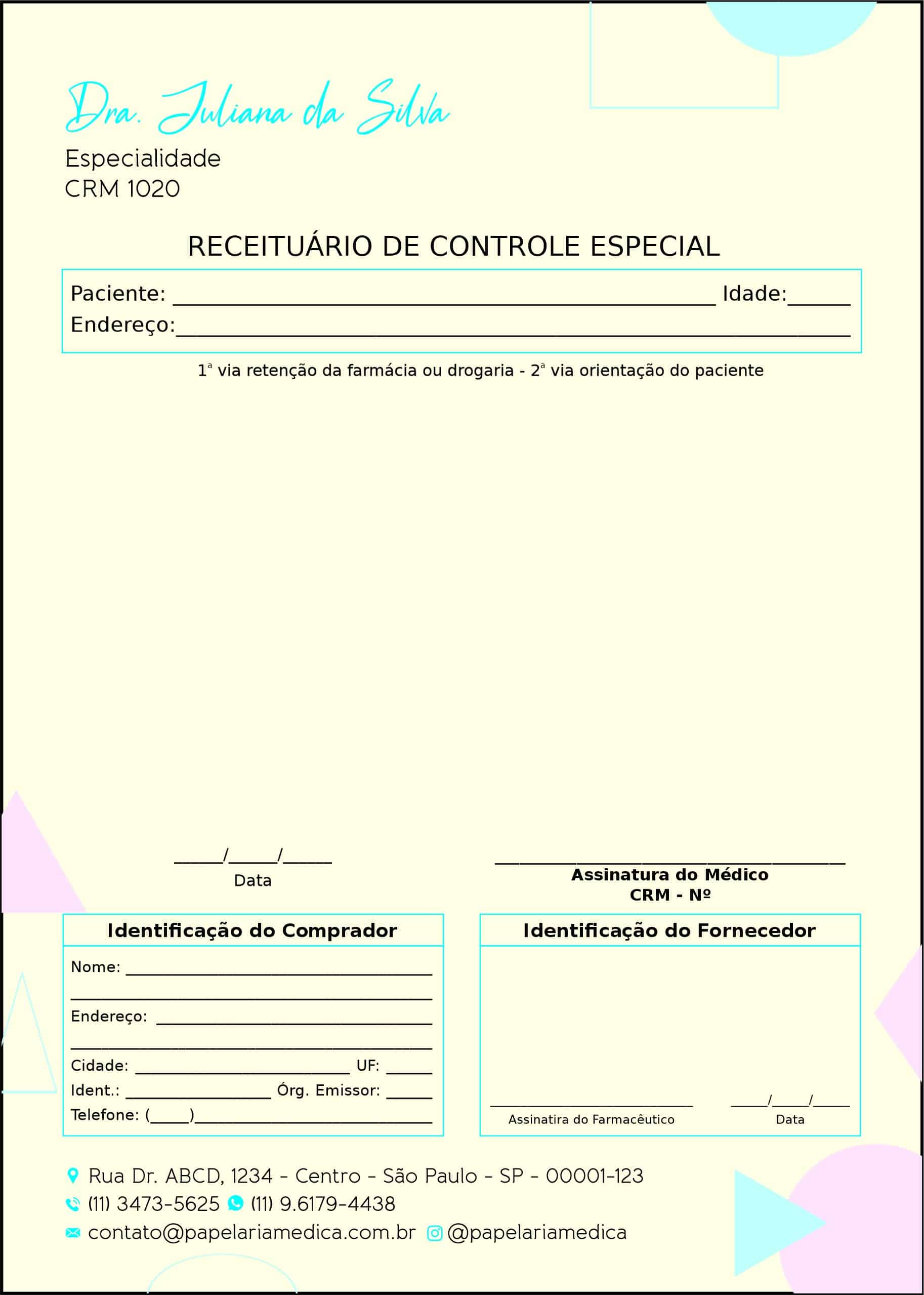 Receituário de Controle Especial Pediatria Cracóvia
