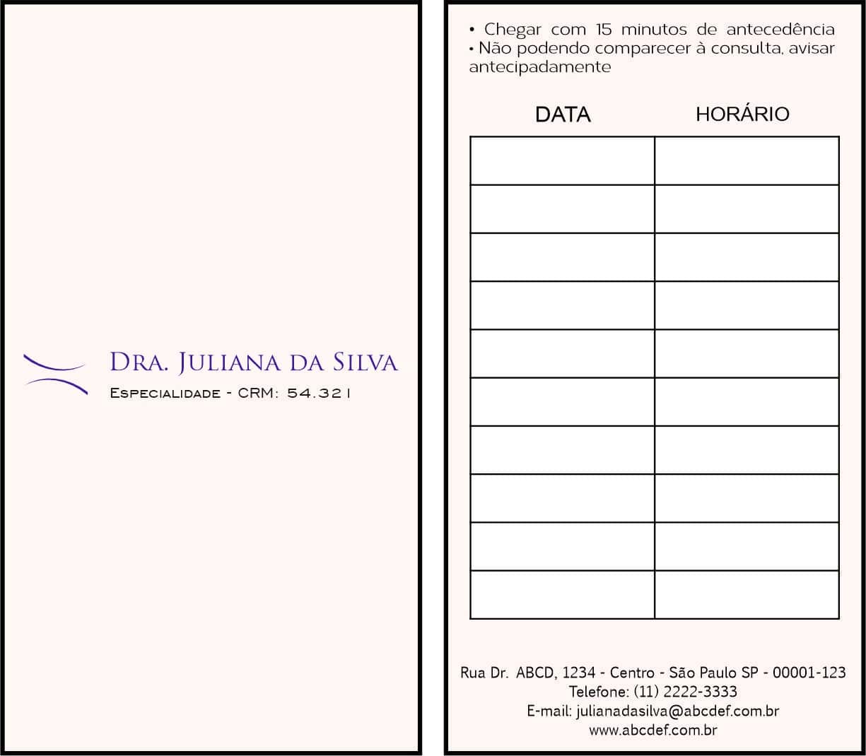 Cartão de Agendamento Clínica Geral Rosetta
