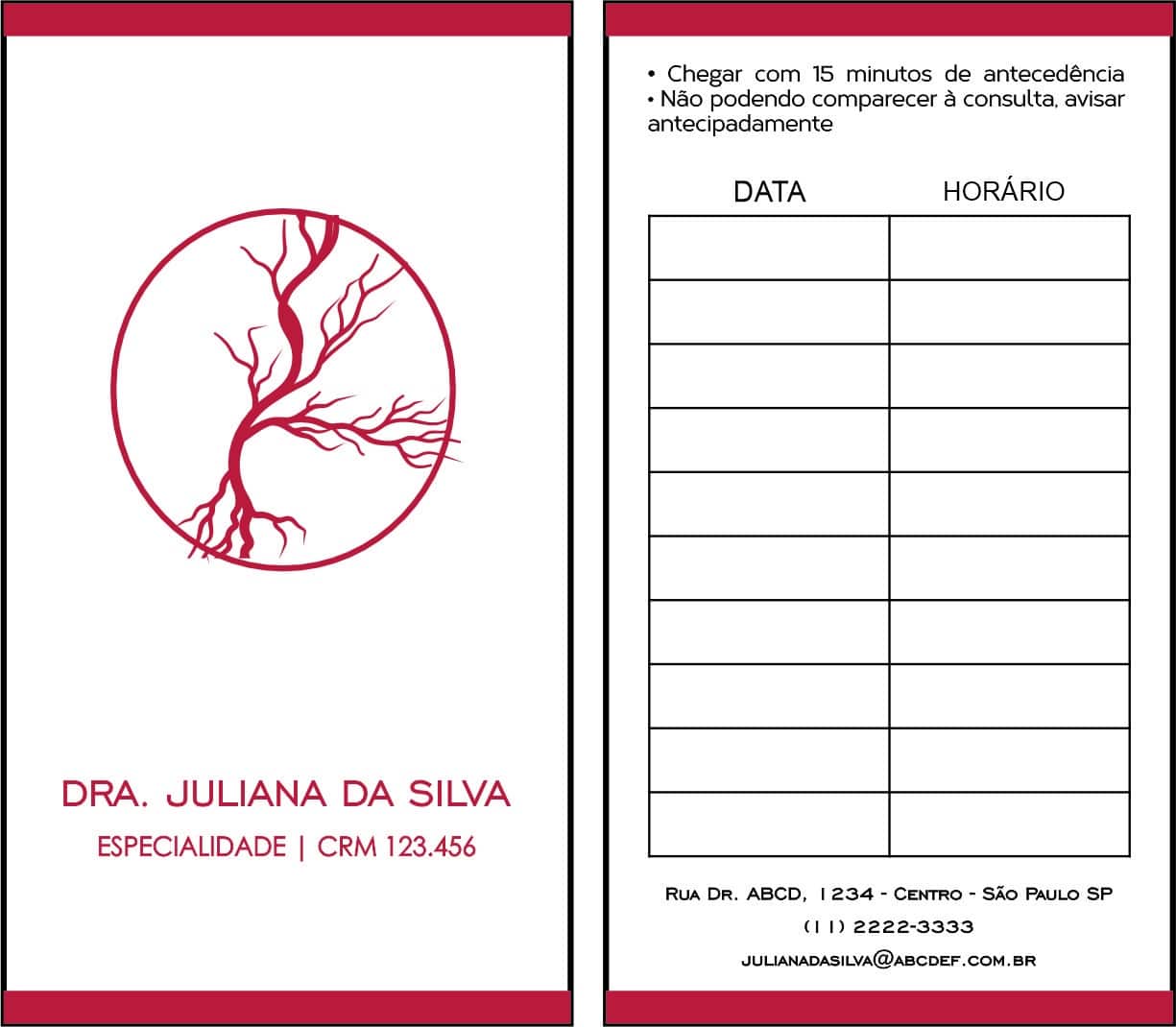 Cartão de Agendamento Angiologia e Vascular Antuérpia