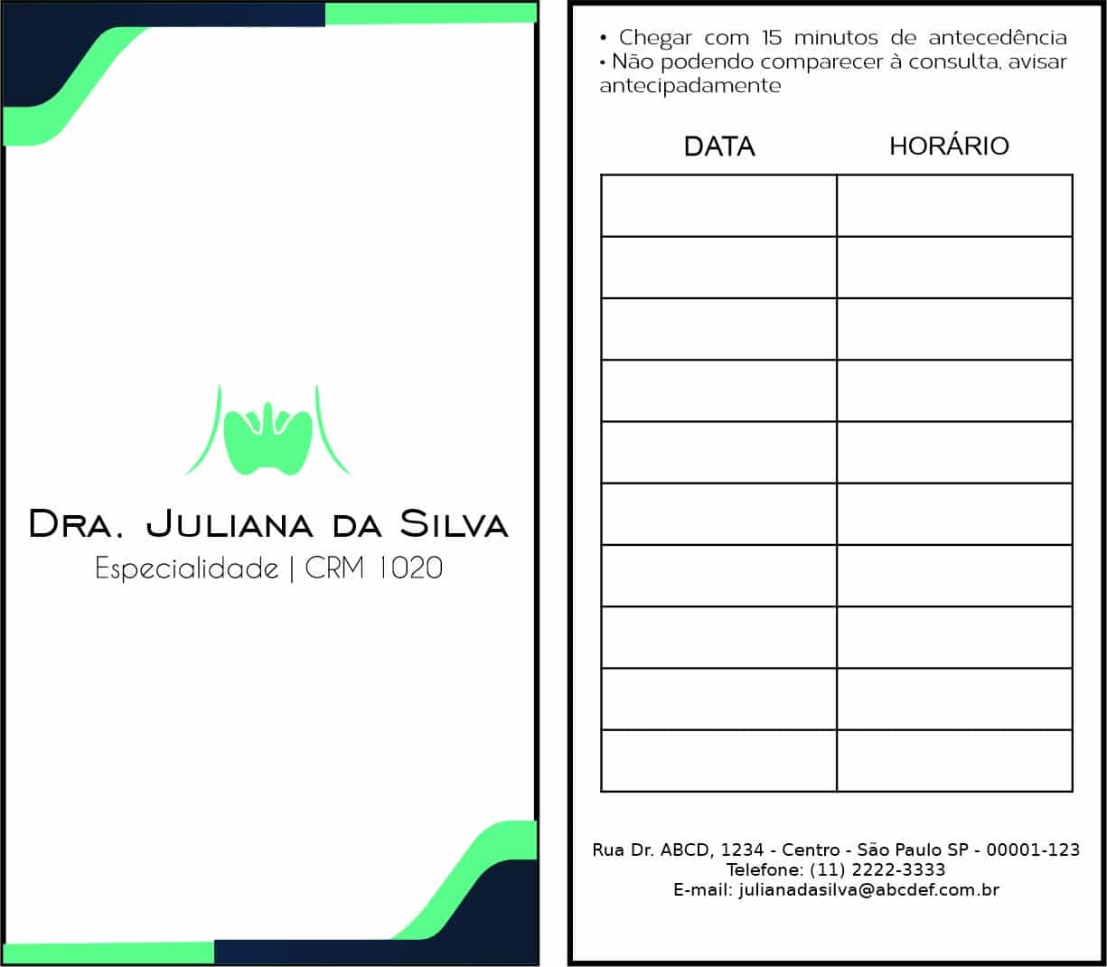 Cartão de Agendamento Endocrinologista Ottawa