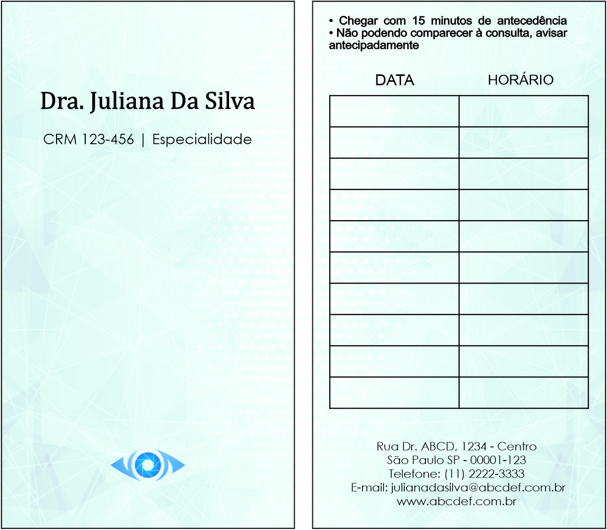 Cartão de Agendamento Oftalmologia Gotemburgo