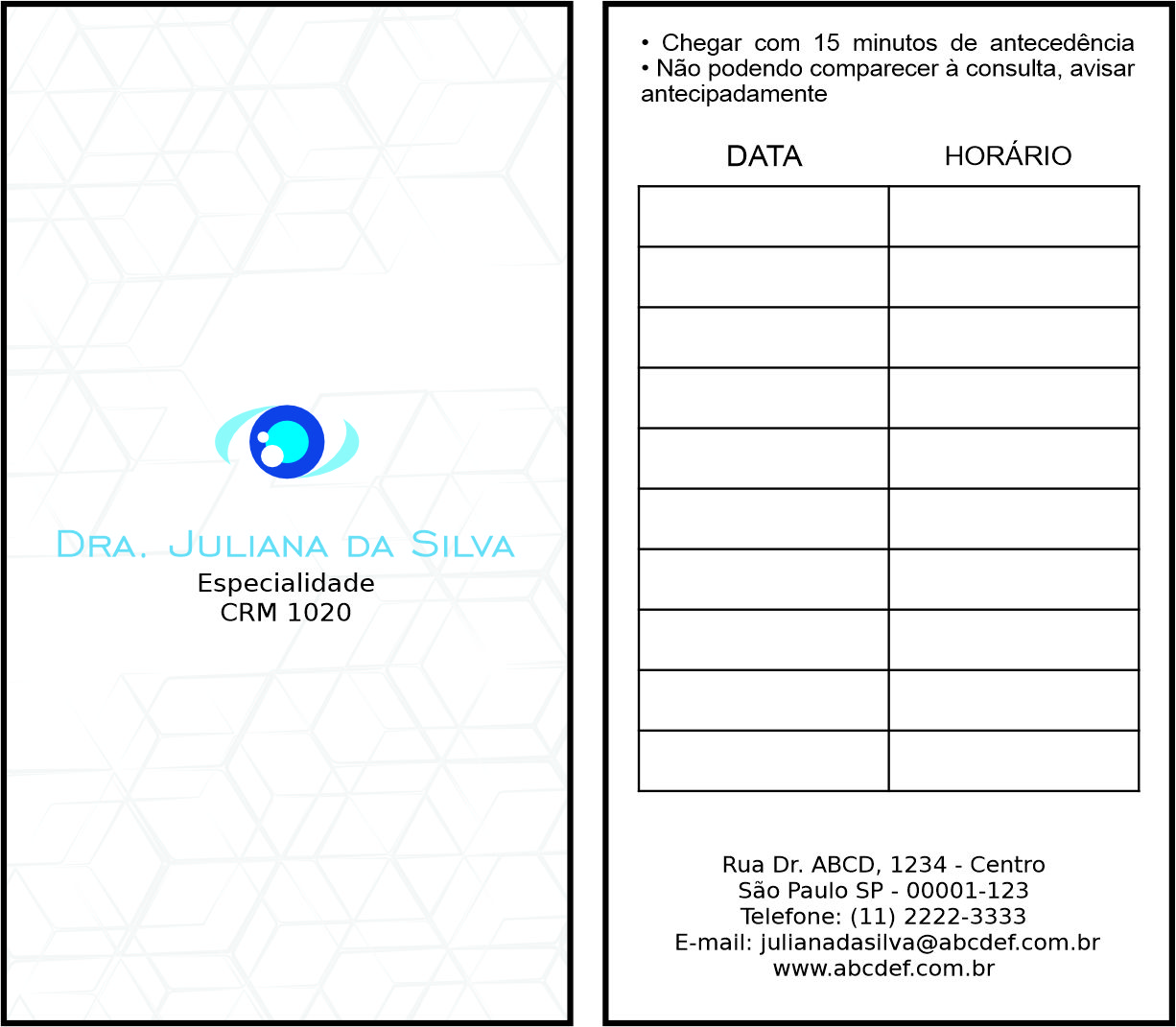 Cartão de Agendamento Oftalmologia Helsingborg