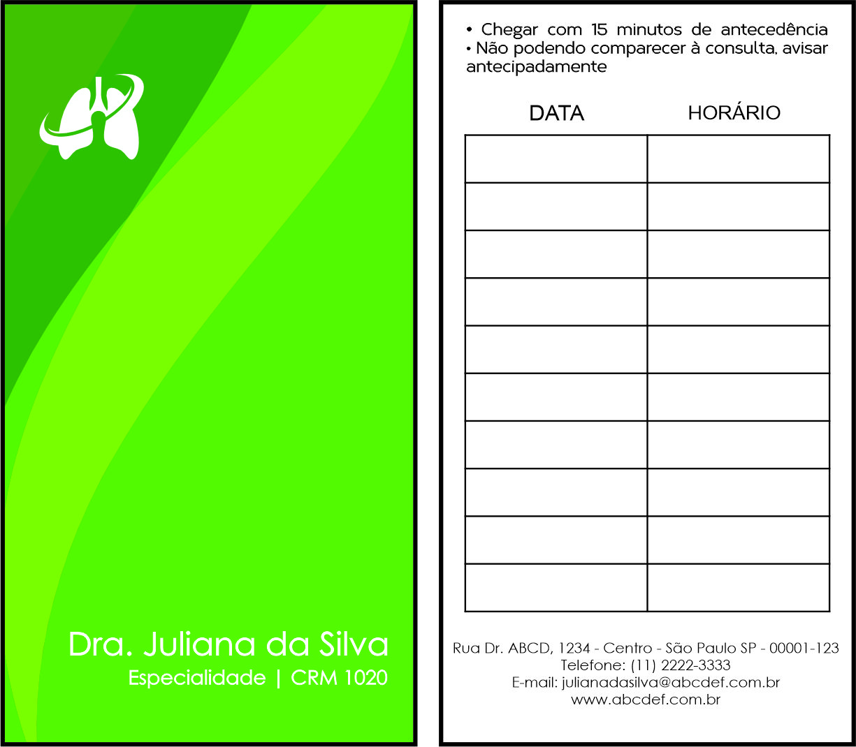 Cartão de Agendamento Pneumologia Copenhague