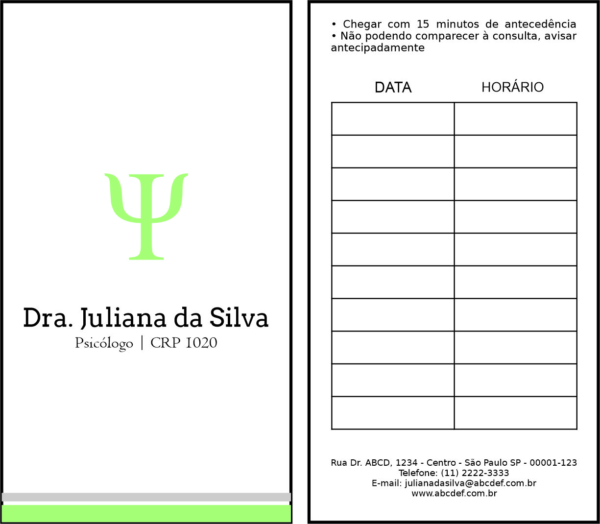 Cartão de Agendamento Psicológico Frankfurt