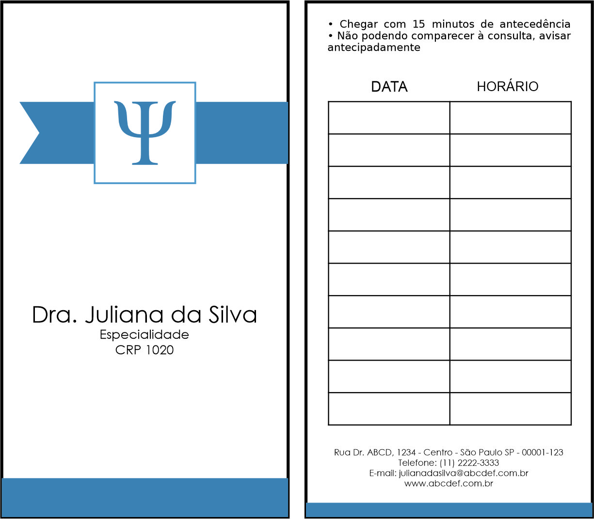 Cartão de Agendamento Psicologia Bremen