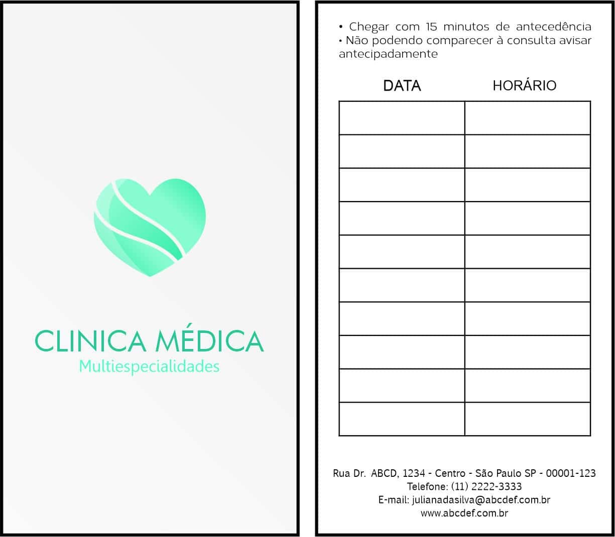 Cartão de Agendamento Cardiologista Haia