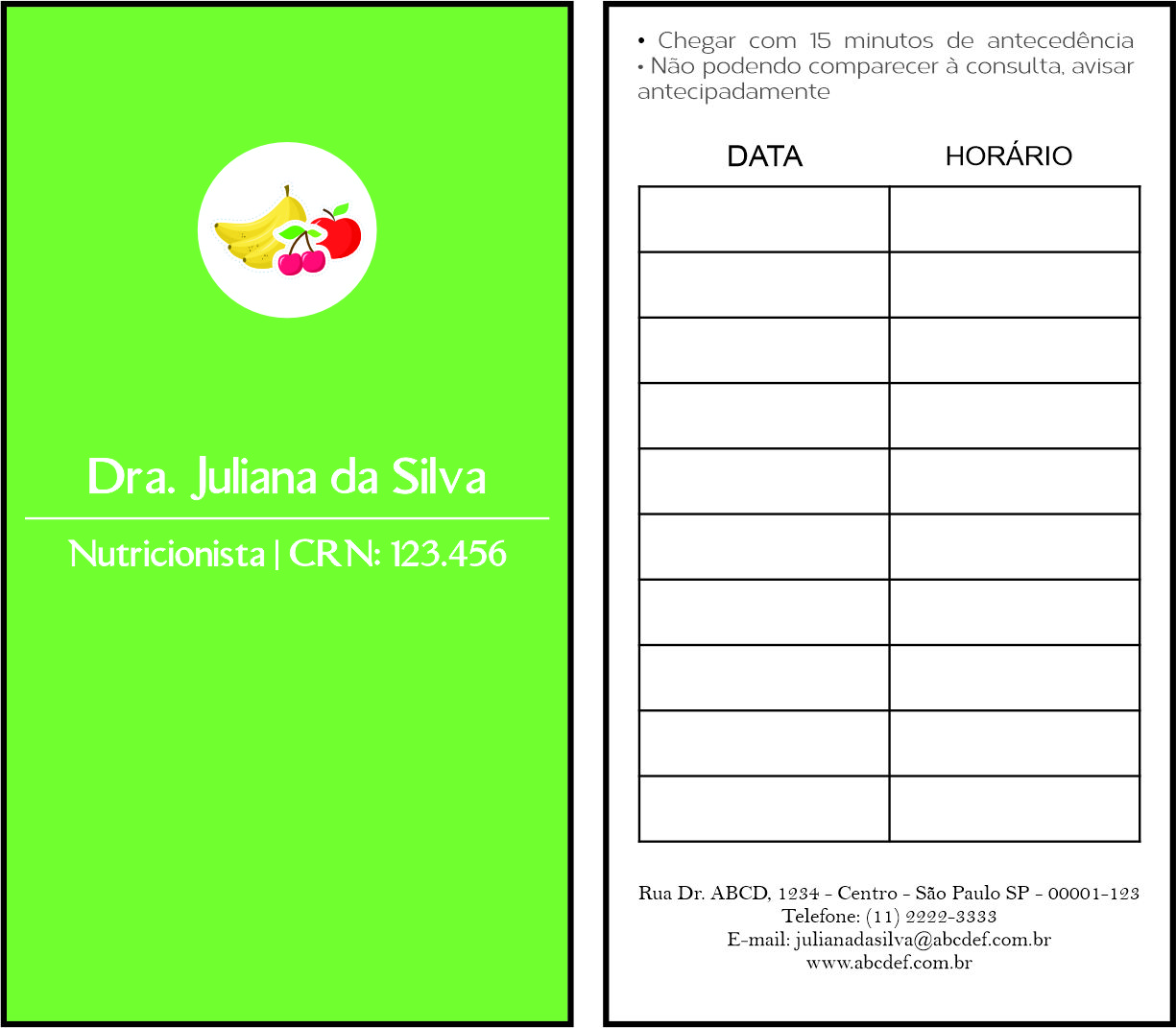 Cartão de Agendamento Nutricionista Corrientes