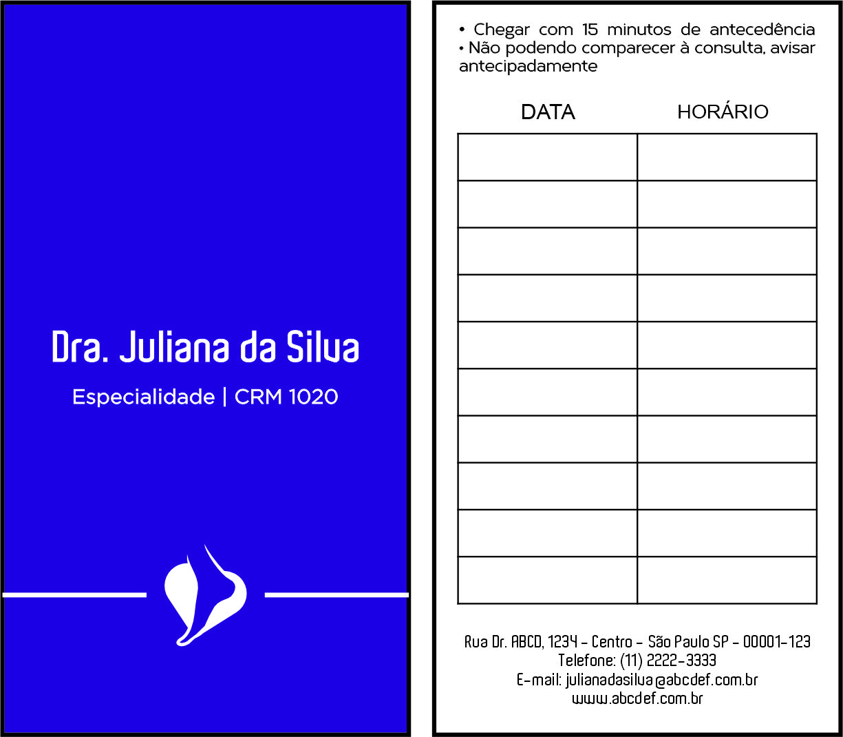 Cartão de Agendamento Ortopedia Atenas