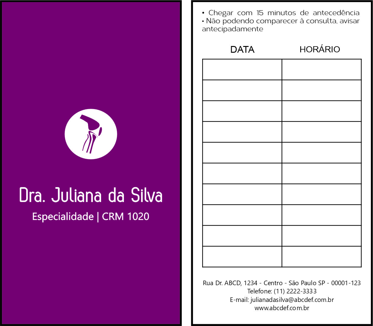 Cartão de Agendamento Ortopedia Neápolis