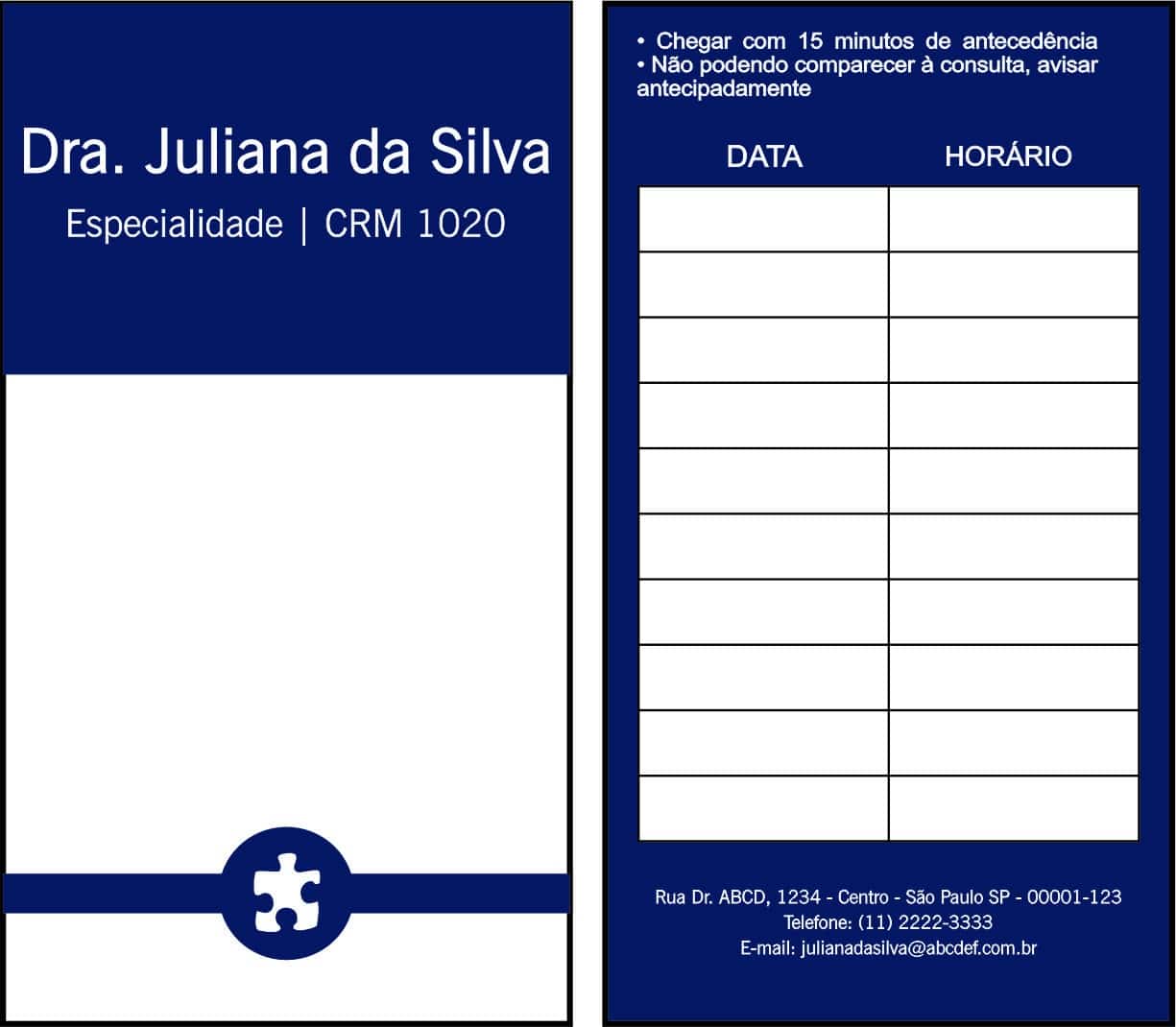 Cartão de Agendamento Psiquiatra e Neurologista Roma