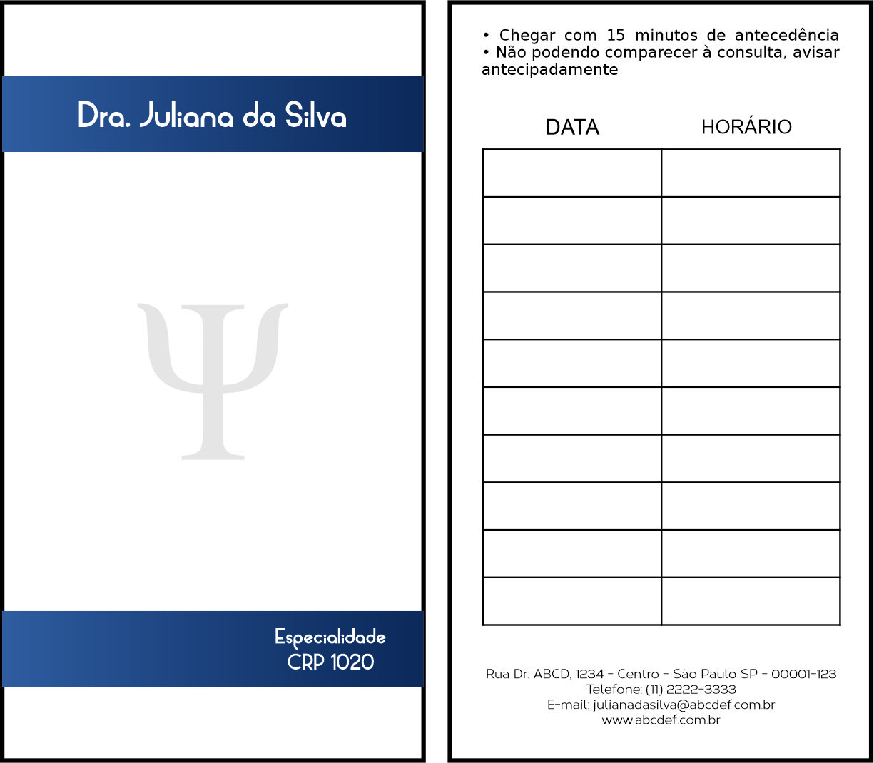 Cartão de Agendamento Psicológico Berlim