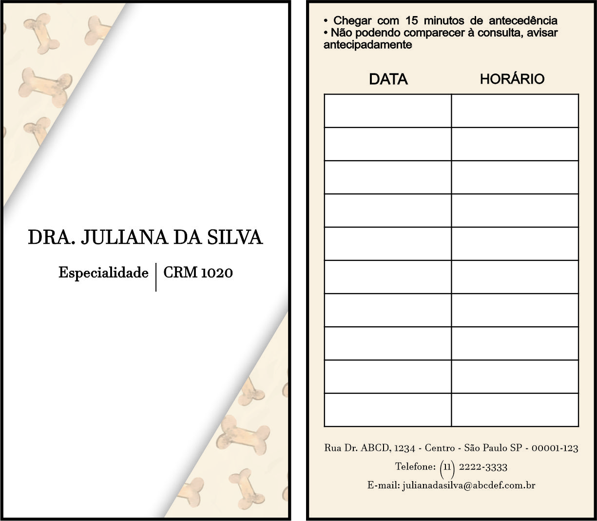 Cartão de Agendamento Veterinário Baden