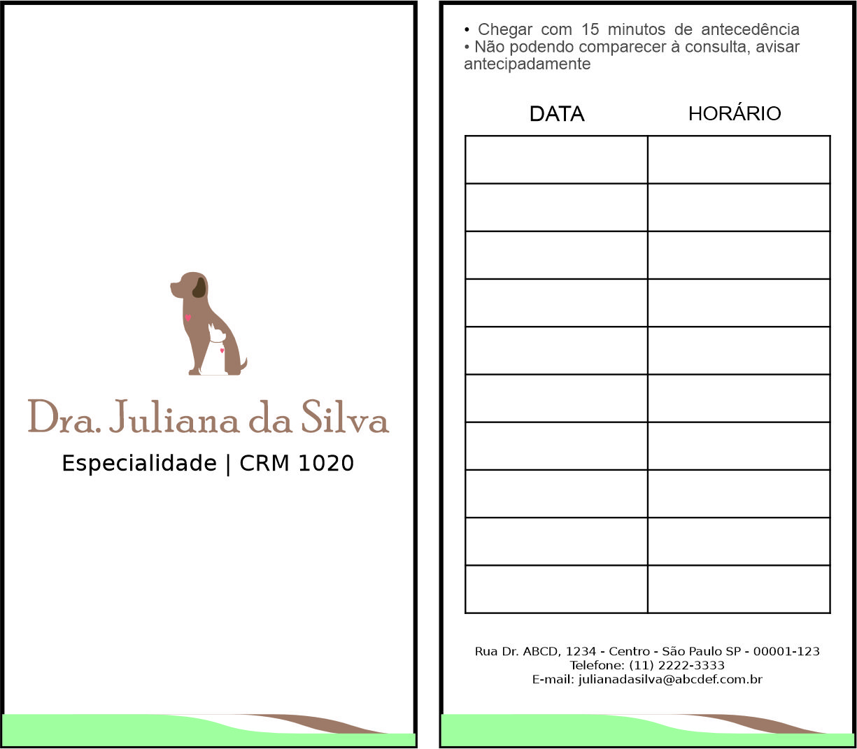 Cartão de Agendamento Veterinário Graz