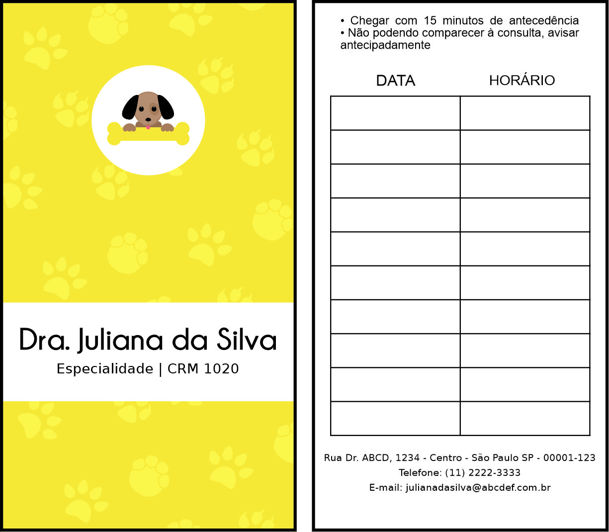 Cartão de Agendamento Veterinário Linz