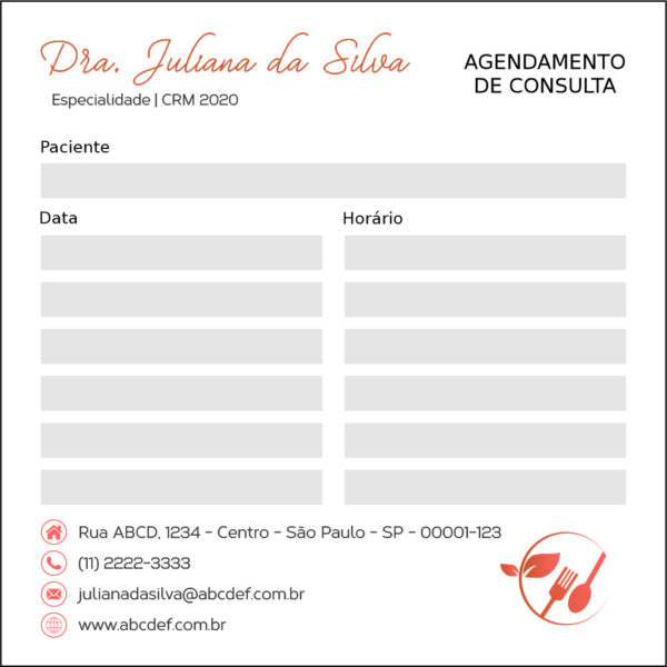Bloco de Agendamento de Consulta Nutrição San Luis Bloco de Agendamento de Consulta Nutrição San Luis
