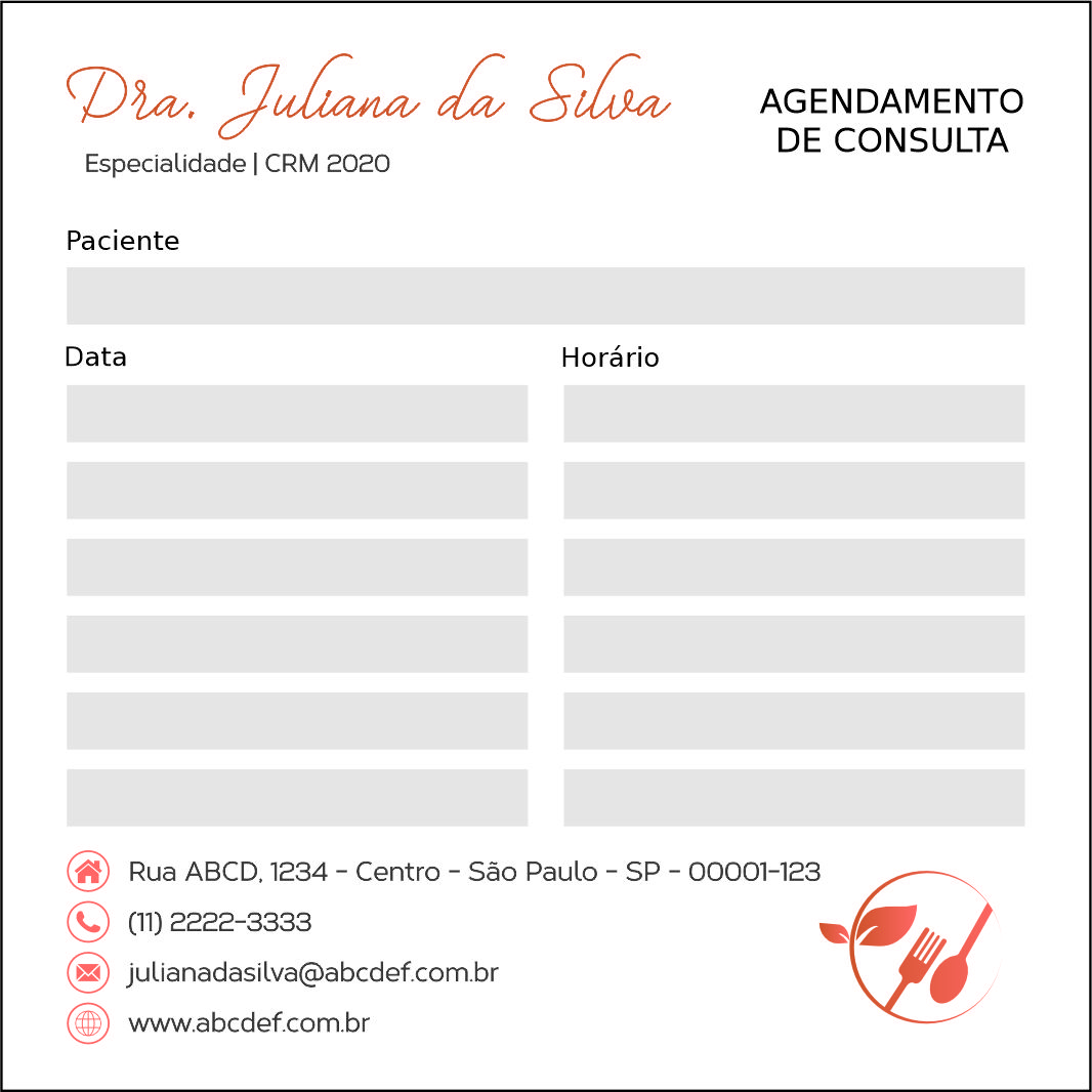Bloco de Agendamento de Consulta Nutrição San Luis