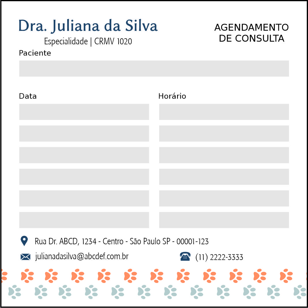 Bloco de Agendamento de Consulta Veterinário Wels