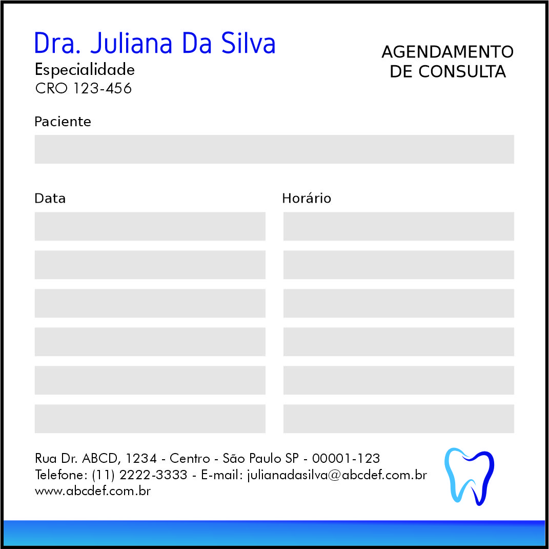 Bloco de Agendamento de Consulta Odontológico Marselha