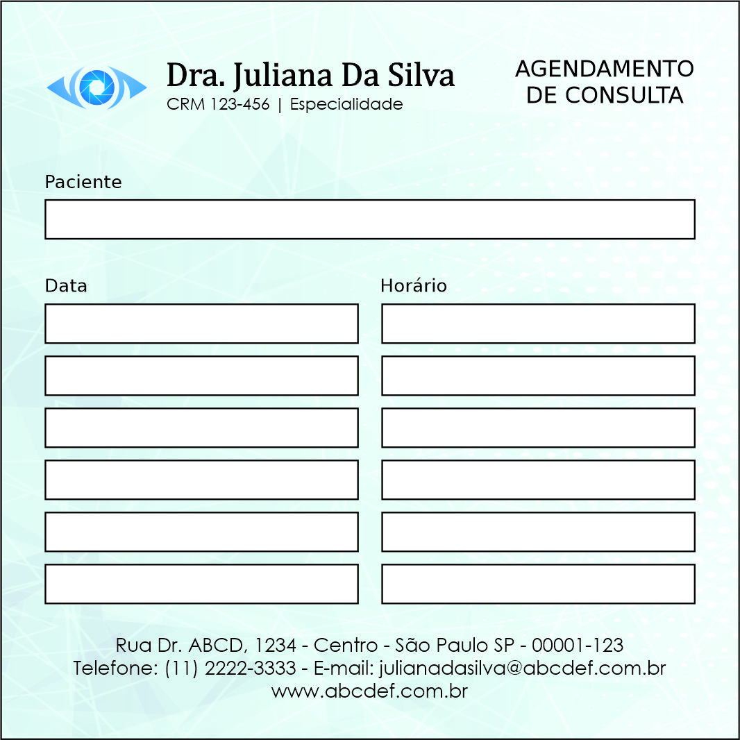 Bloco de Agendamento de Consulta Oftalmologia Gotemburgo