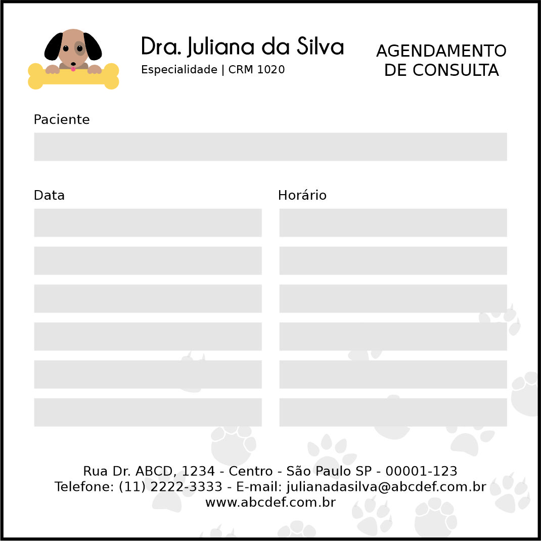Bloco de Agendamento de Consulta Veterinário Linz