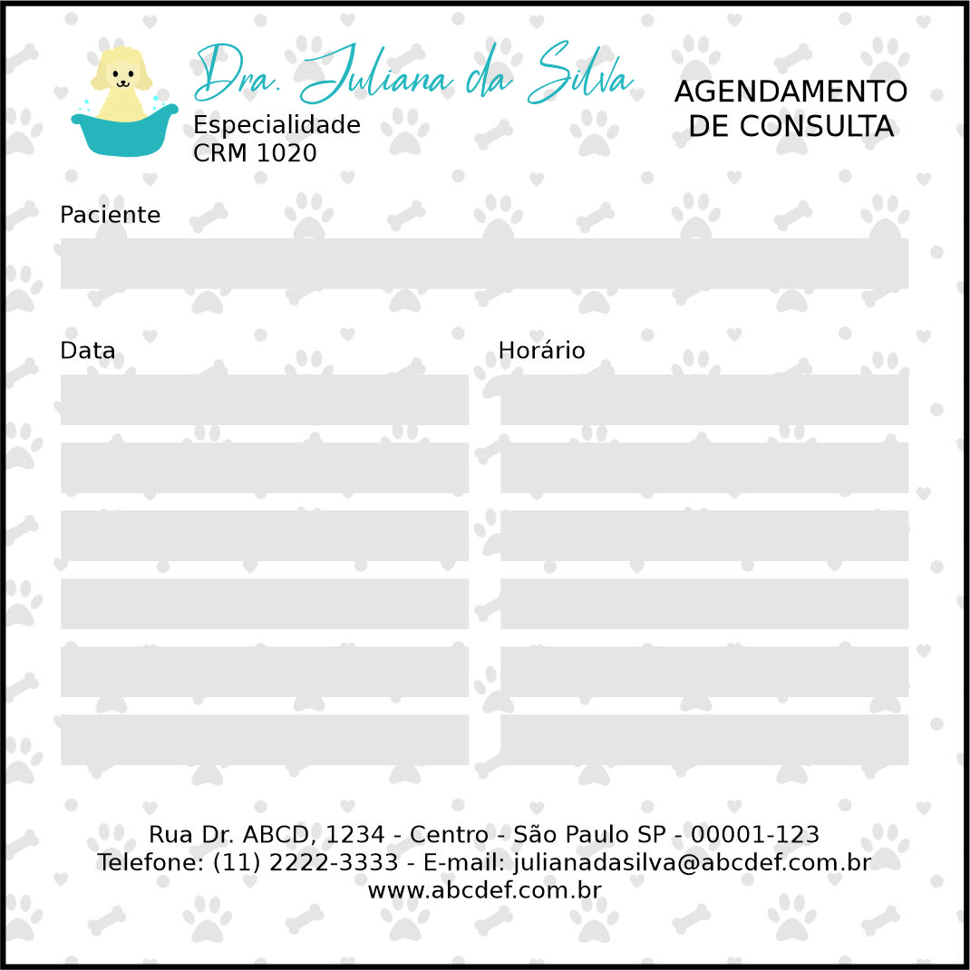 Bloco de Agendamento de Consulta Veterinário Enns