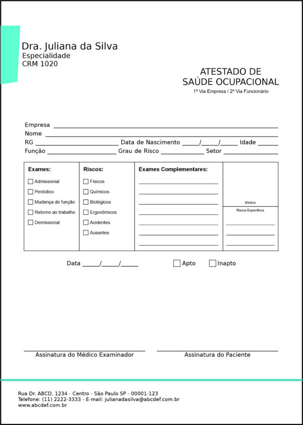 Atestado de Saúde Ocupacional (ASO) Ciano Faixa Atestado de Saúde Ocupacional (ASO) Ciano Faixa