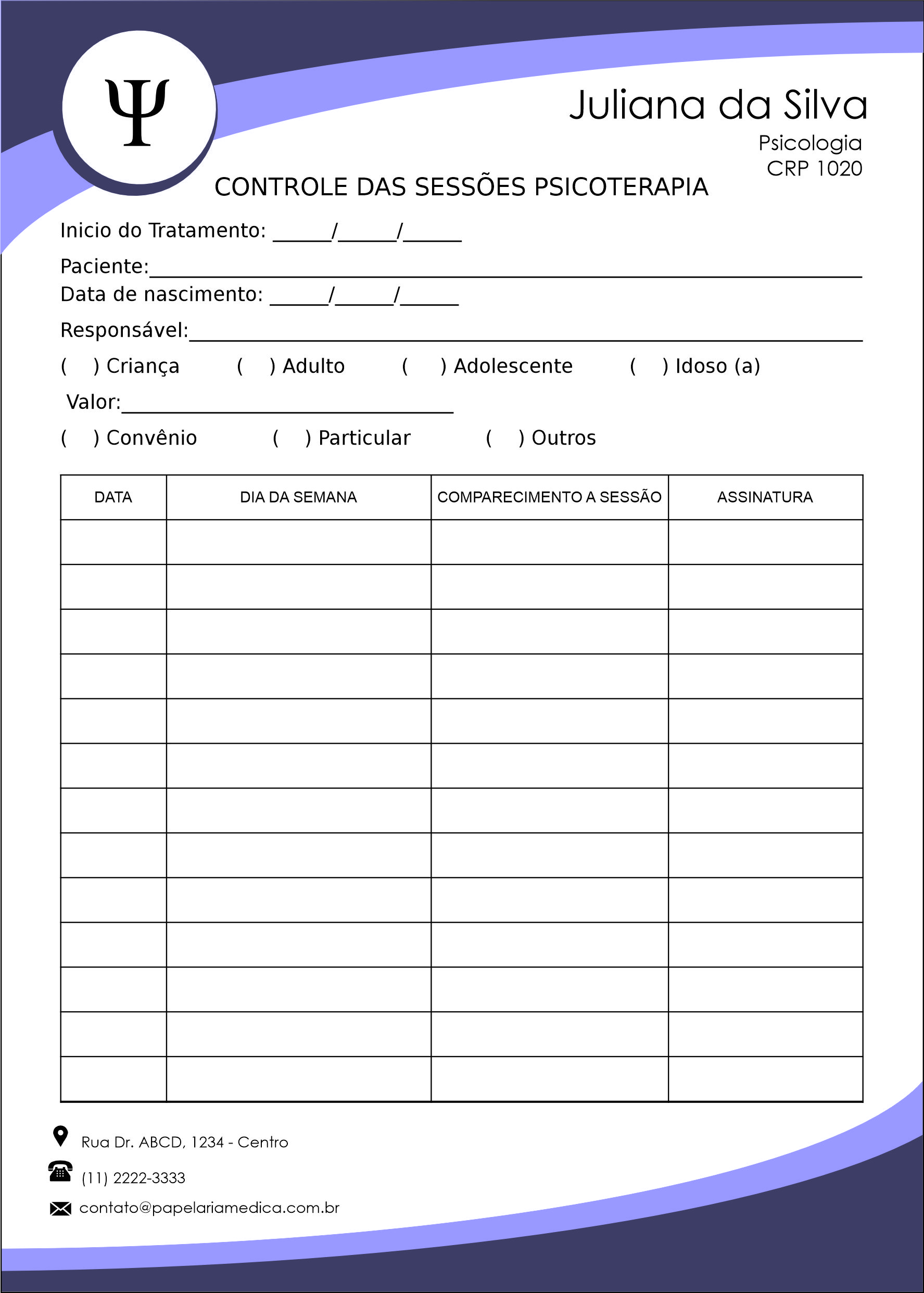 Controle de Sessão Psicoterapia Bamberg