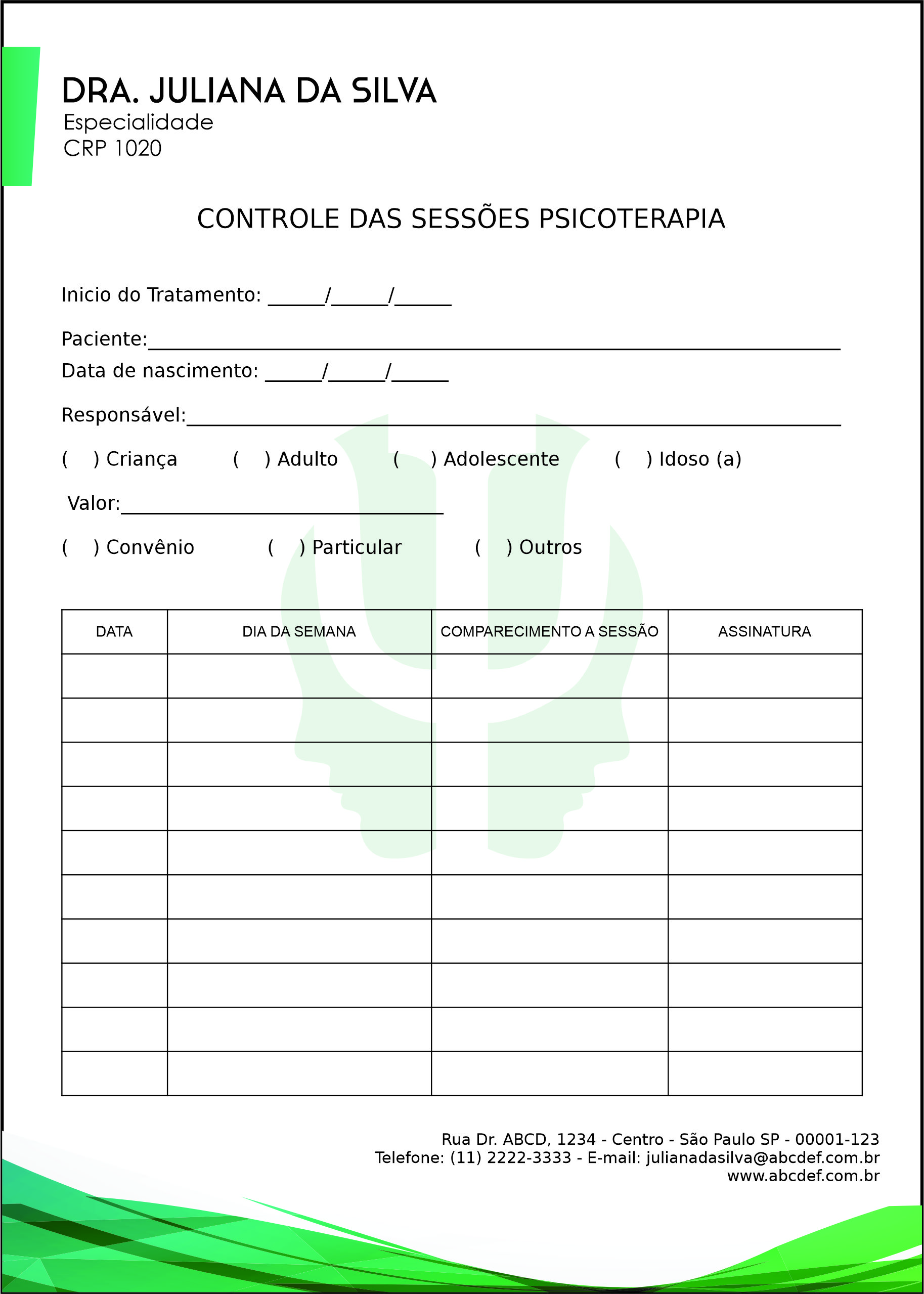 Controle de Sessão Psicoterapia Colônia
