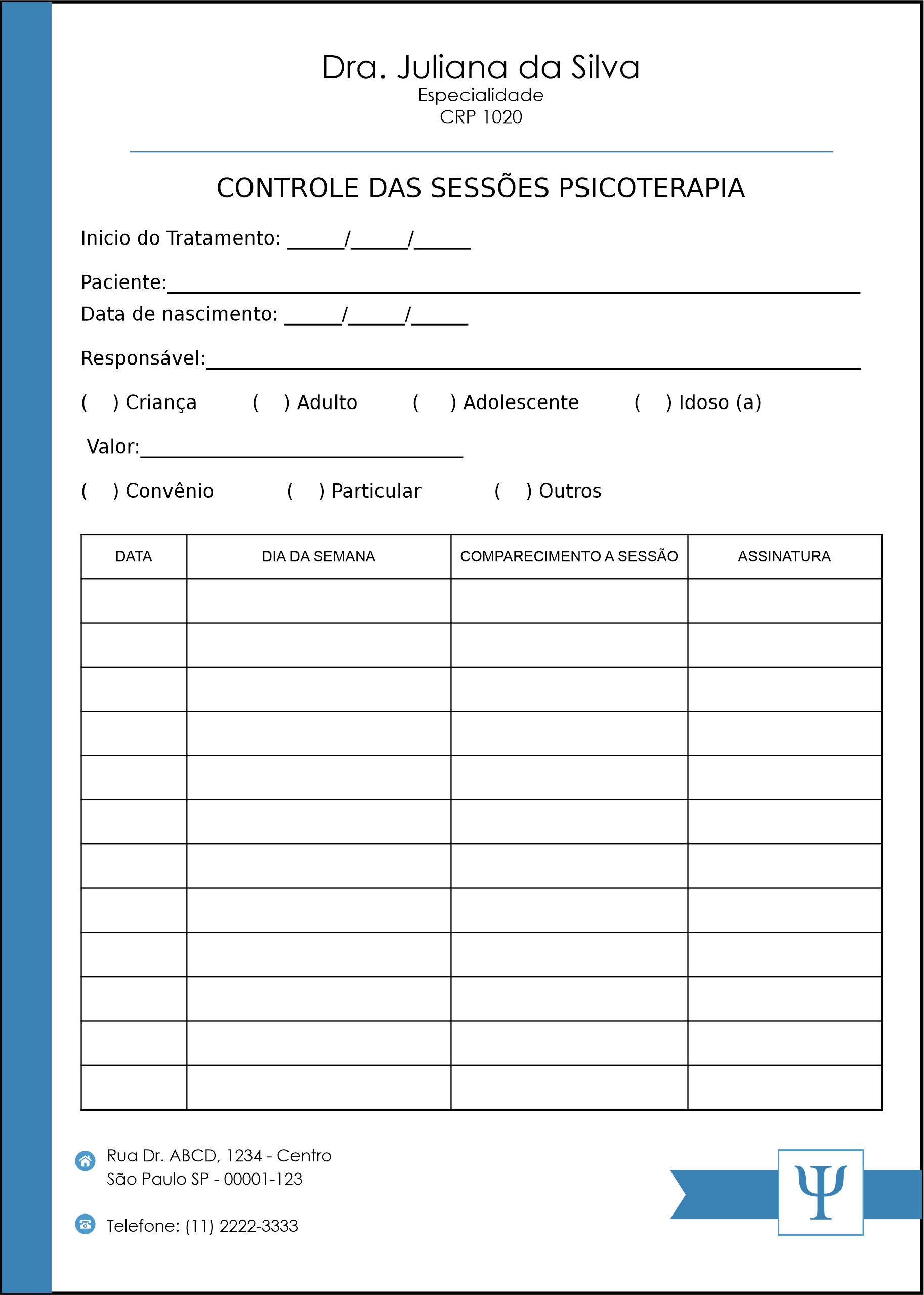 Controle de Sessão Psicoterapia Bremen