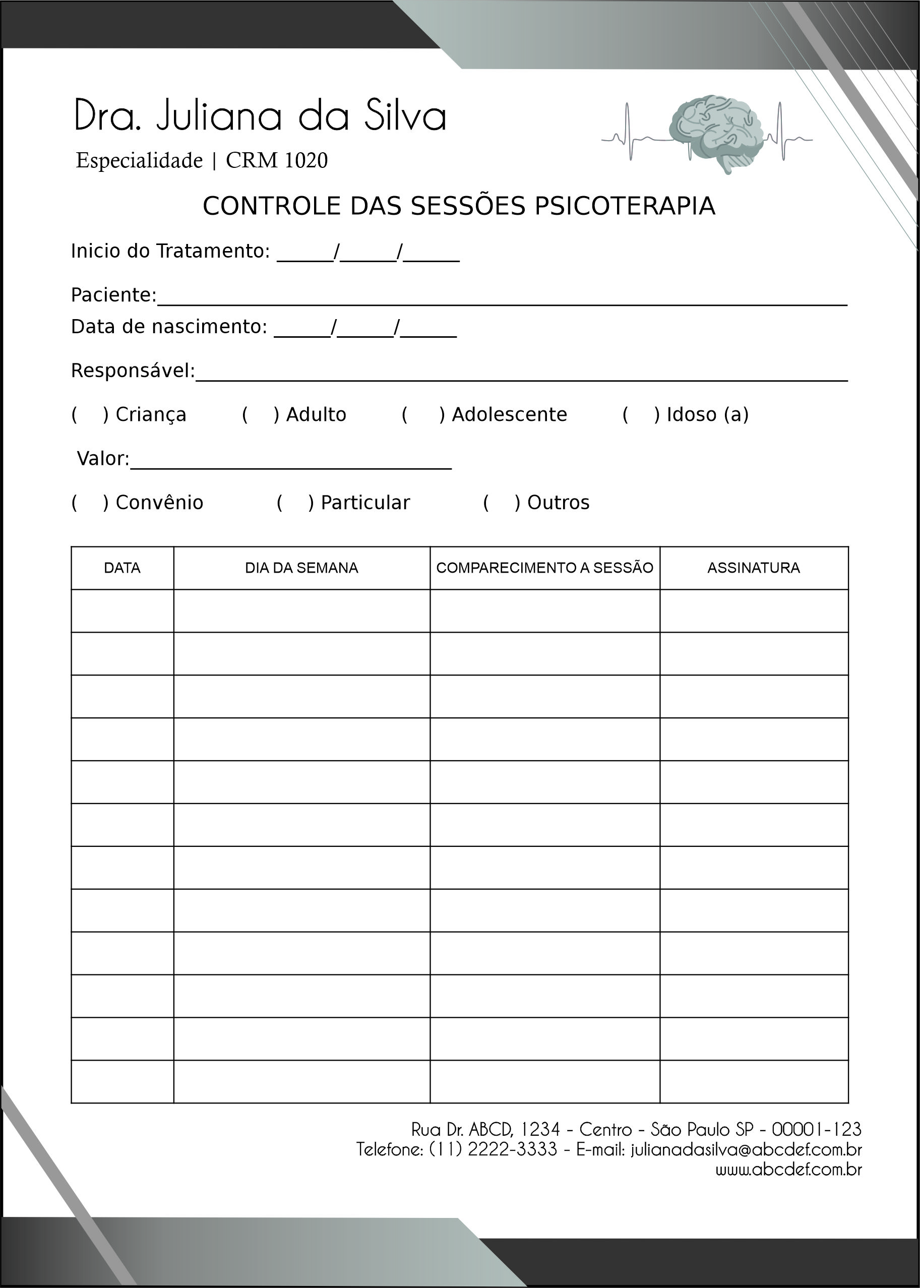 Controle de Sessão Psicoterapia Kiel