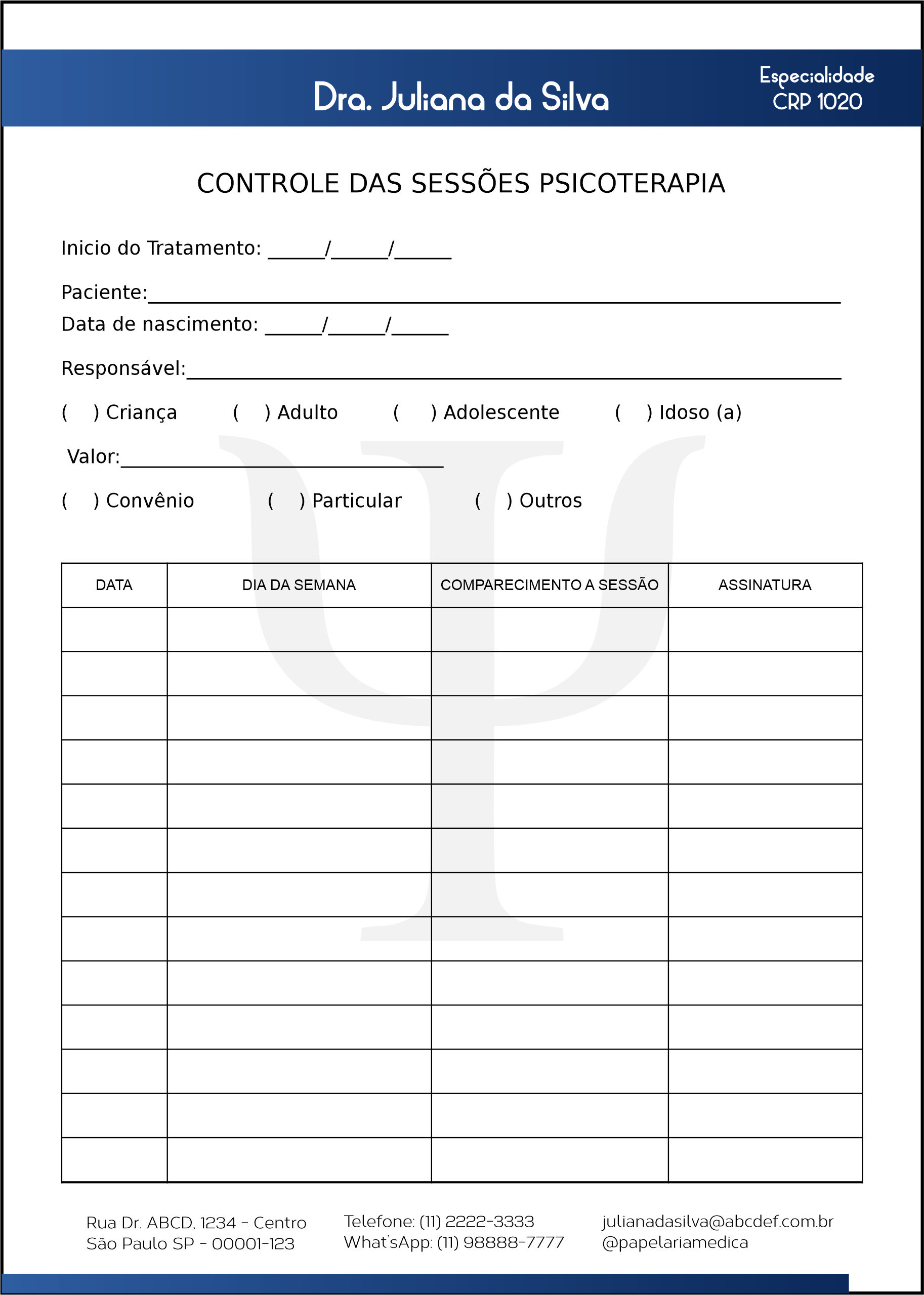 Controle de Sessão Psicoterapia Berlim
