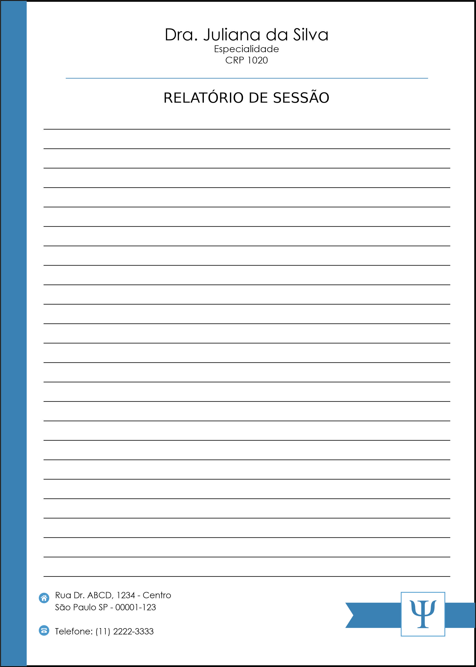 Relatório de Sessão Psicologia Bremen
