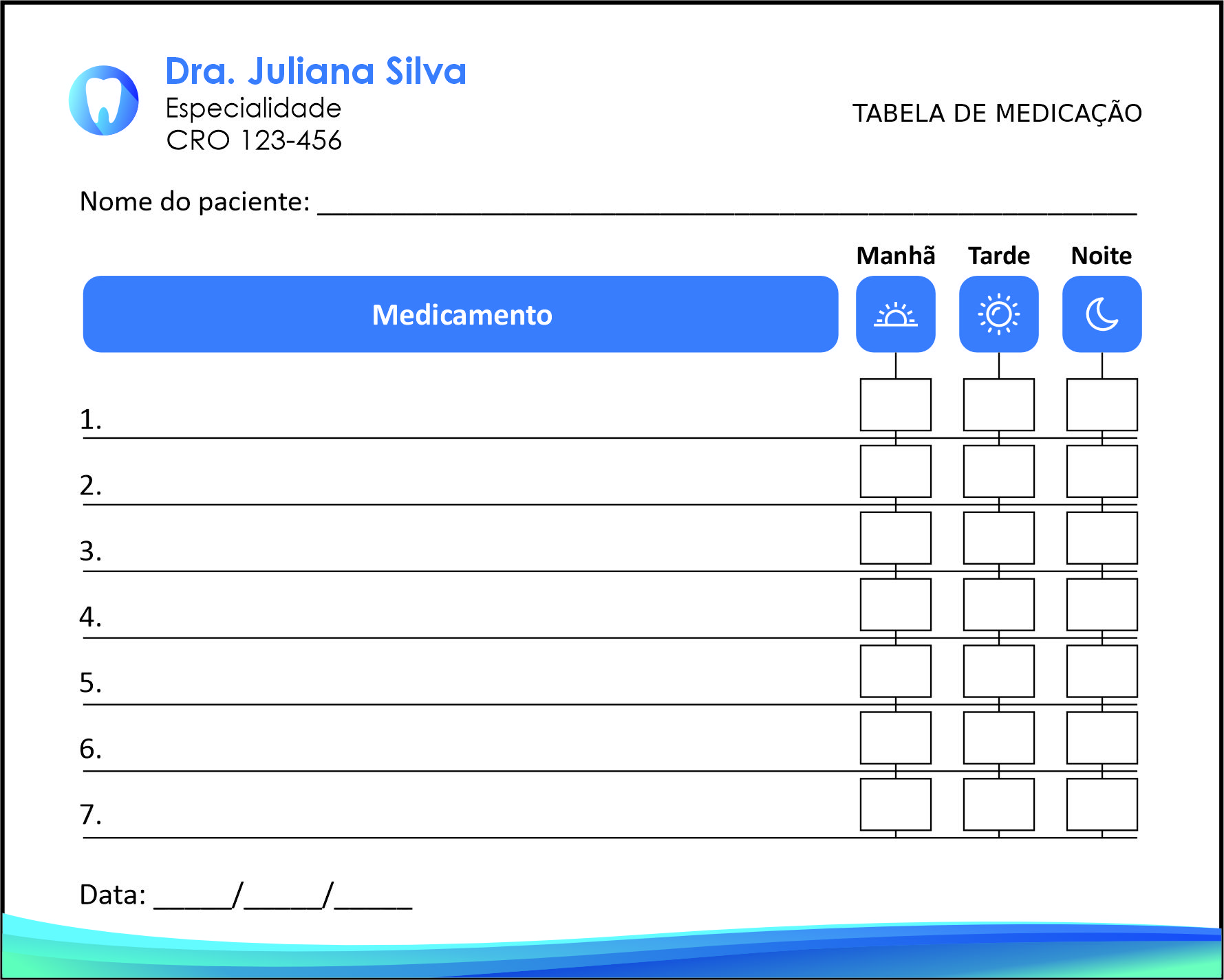 Tabela de Medicação Odontologia Nantes