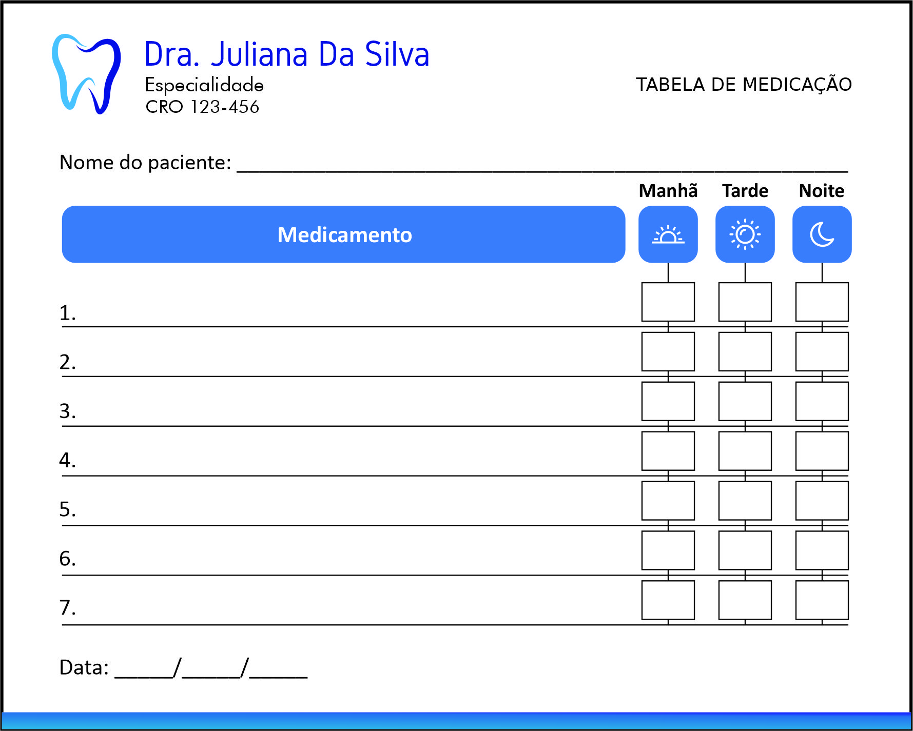Tabela de Medicação Odontológico Marselha