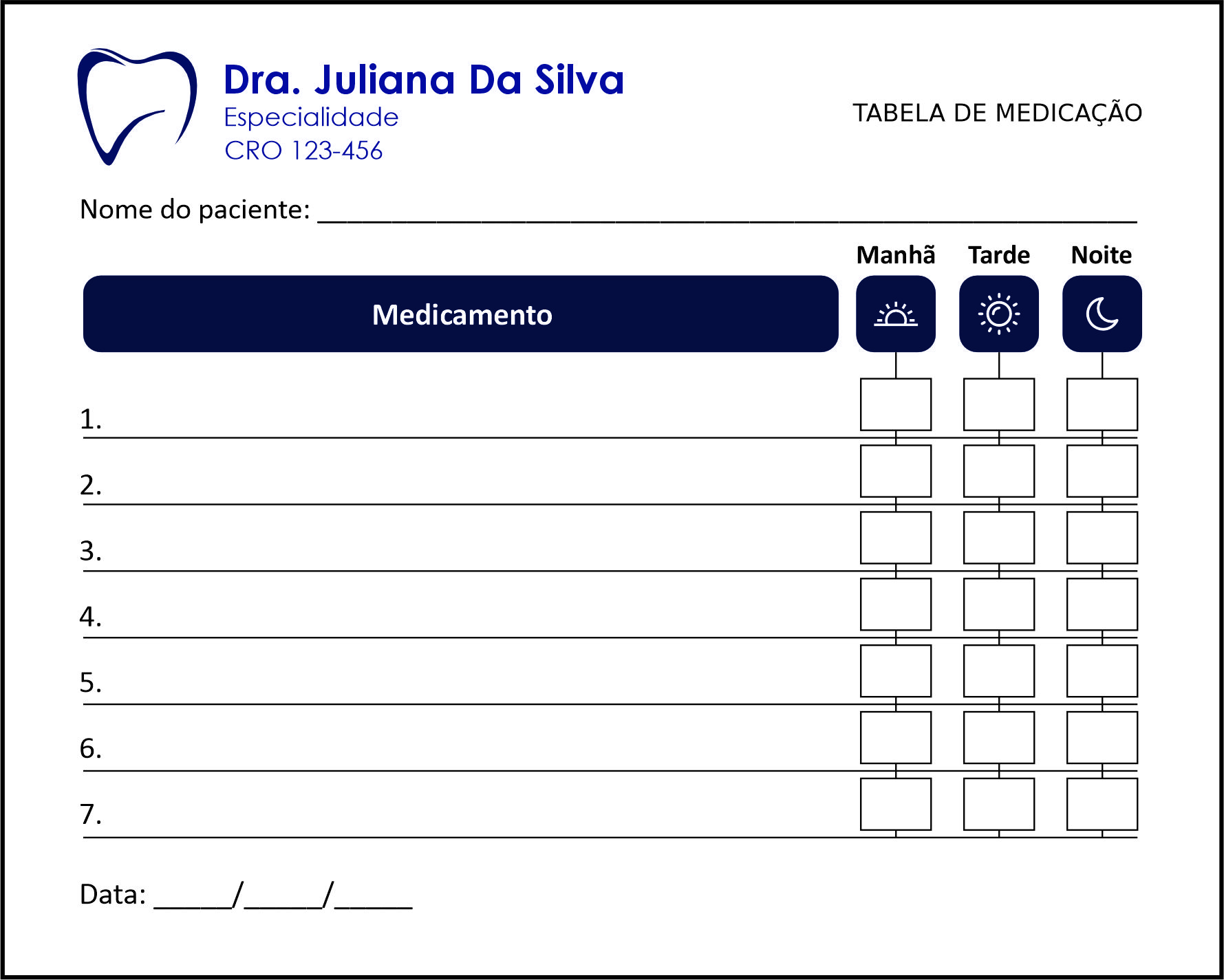 Tabela de Medicação Odontologia Colmar