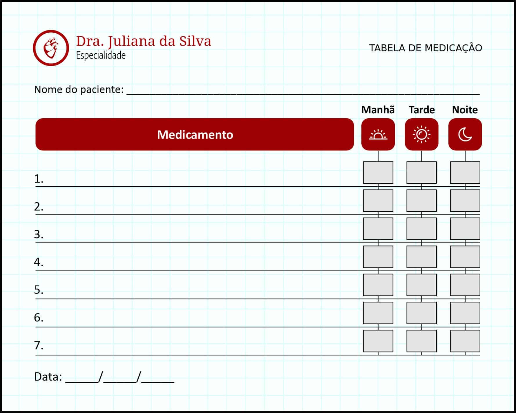 Tabela de Medicação Cardiologista Eindhoven