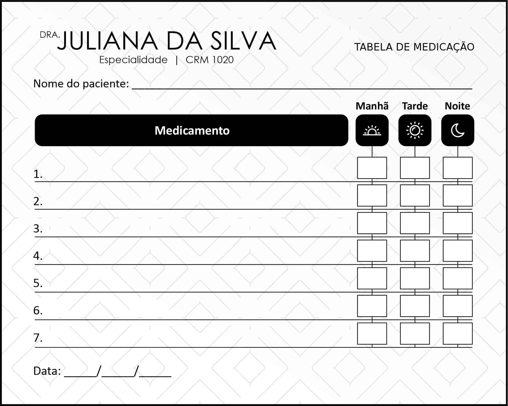 Tabela de Medicação Clínica Geral Cairo